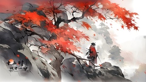 水墨 枫叶下