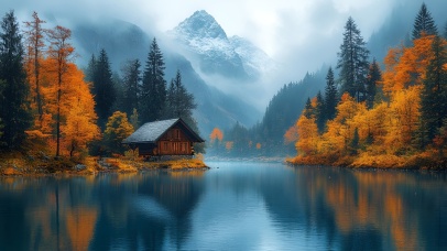 秋林深处的小屋