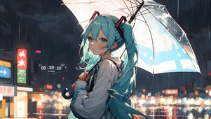 雨中初音少女