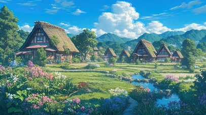 静谧茅草木屋乡村