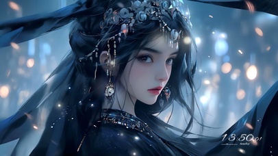 灯火中的黑衣少女