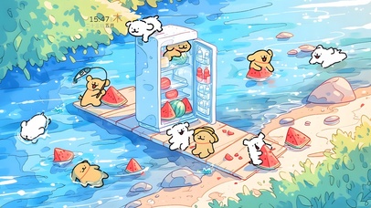 夏日沙滩线条狗狗