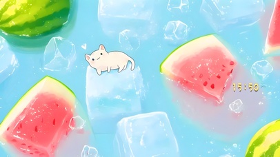 清凉夏日猫咪西瓜