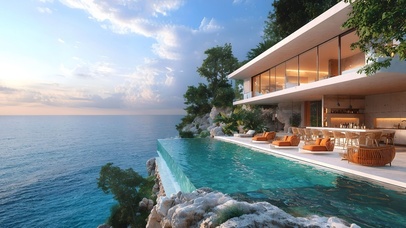 清新海边泳池别墅