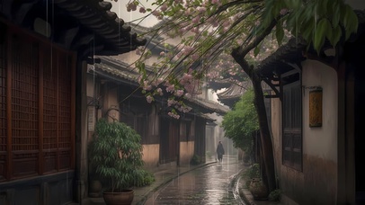 4K  小巷雨景