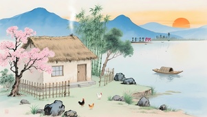 古墨风插画乡村