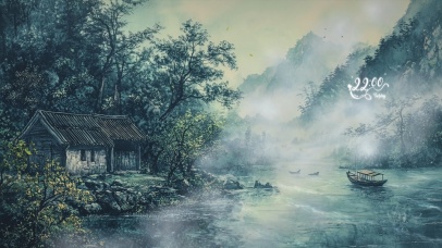 水墨山水AI插画