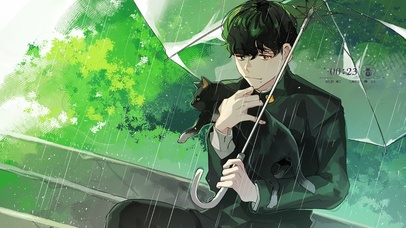 雨天，帅哥与猫