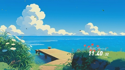 护眼蓝天白云树木河流