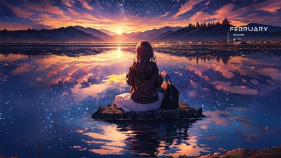 唯美夕阳湖泊少女