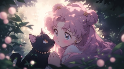 美少女和好奇猫