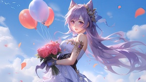 蓝天捧花女孩