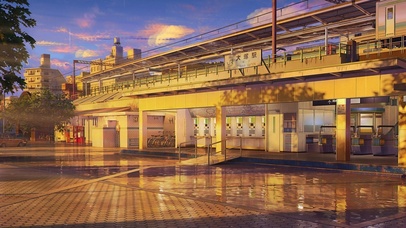 4K唯美治愈夕阳动漫城市车站