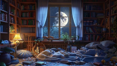 静月下的静谧卧室