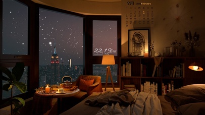 4K唯美治愈城市房间雪景