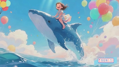 梦幻蓝色鲸鱼与女孩