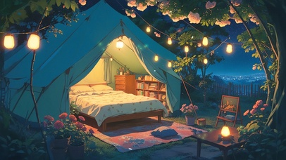 夜晚温馨的帐篷