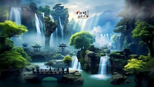 青山瀑布古韵森林