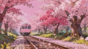 樱花铁道的粉色列车