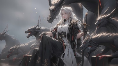 黑龙少女，古装白发长剑美女