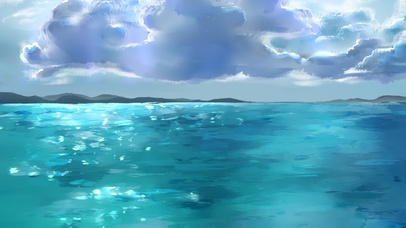 湛蓝的大海上云朵飘飘