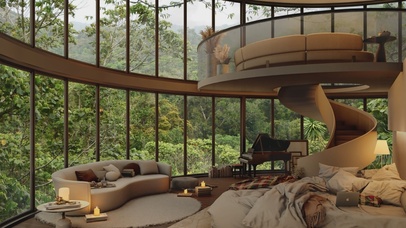 唯美治愈房间窗外美景