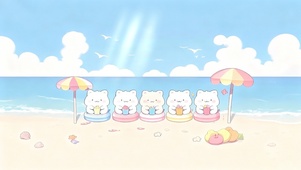 海滩晒太阳的猫咪们～