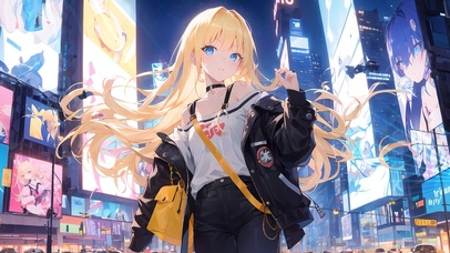 城市喧闹中的美少女