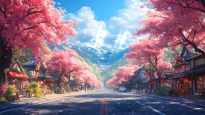 唯美小镇樱花街道