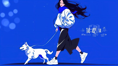 极简克莱因蓝插画少女