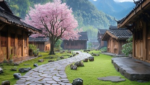 古镇樱花树