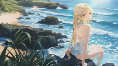 海边泳衣少女私语