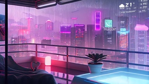 朋克霓虹房间雨