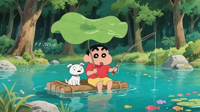 雨天钓鱼蜡笔小新