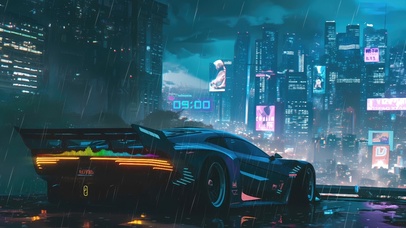 赛博朋克炫酷雨夜超跑
