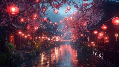 烟雨樱花街道