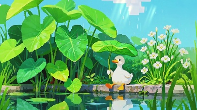 荷叶下躲雨的鸭鸭