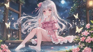 唯美湖畔可爱樱花女孩
