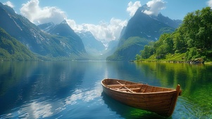 夏日湖泊与木船