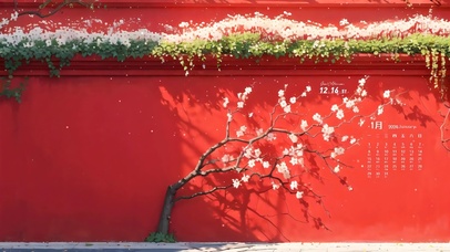 4k红墙梅花