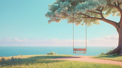 海边树下秋千