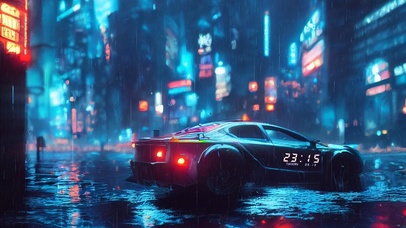 4k 赛博朋克雨天城市赛车