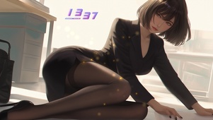 短发侧蹲气质美女