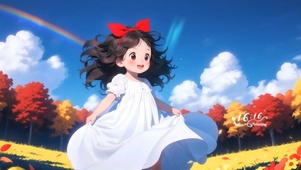 初秋枫叶女孩