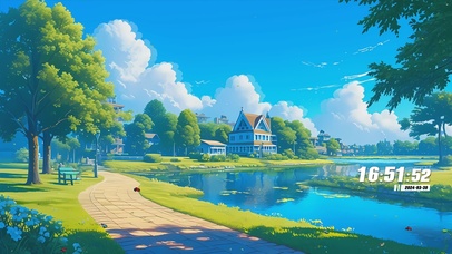 护眼蓝天白云绿景河流