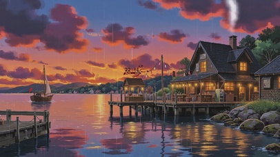 黄昏雨夜的码头