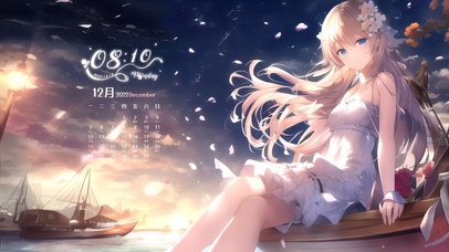 夕阳花雨中的少女