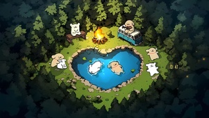 夜晚森林池塘狗狗