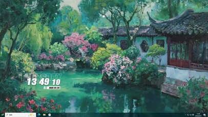 护眼绿景树木河流桌面主题