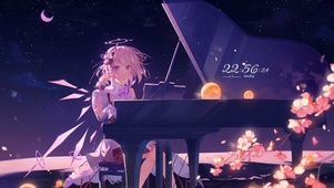 唯美星空下弹琴女孩
